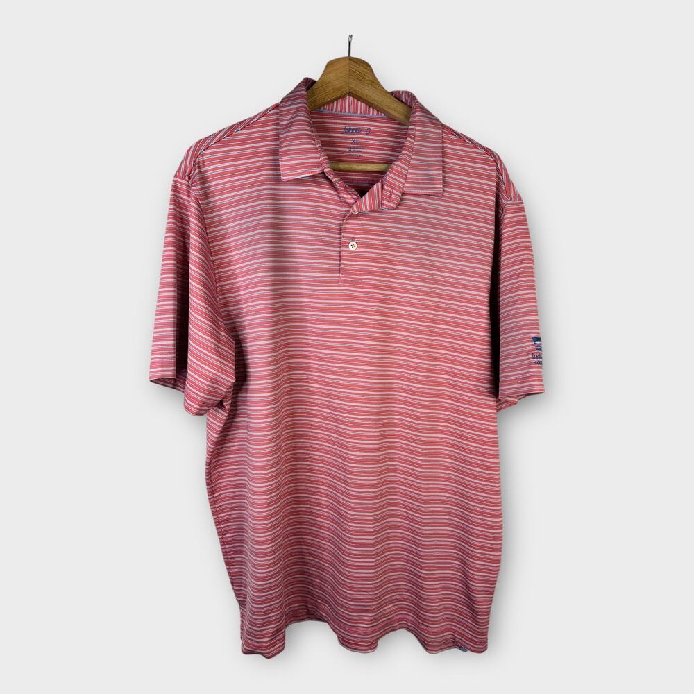 Johnnie O Mens size XL Striped Pink Blue Polo Short Sleeve Shirt Golf Club